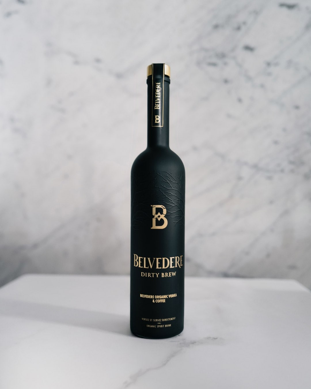 Belvedere Dirty Brew bottle on a table