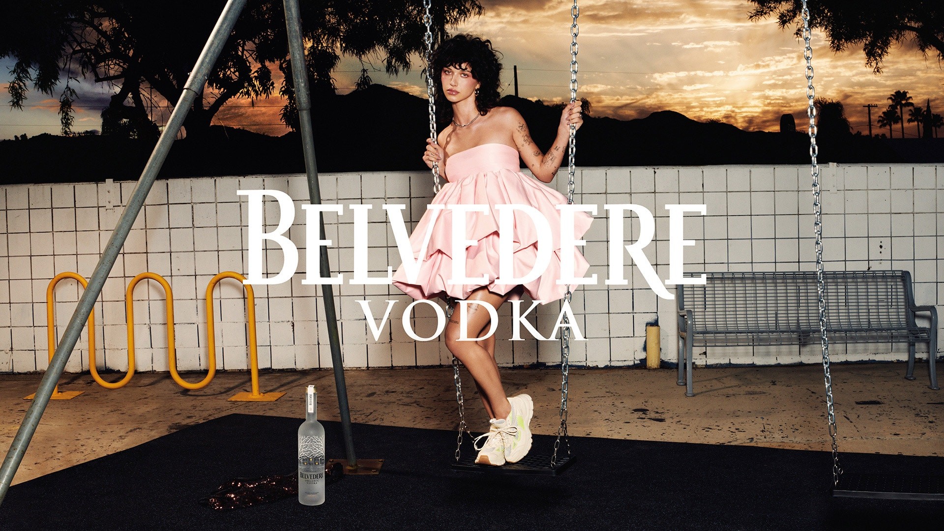 Belvedere and Tyler Mitchell - Woman on a swing with Belvedere Organic bottle